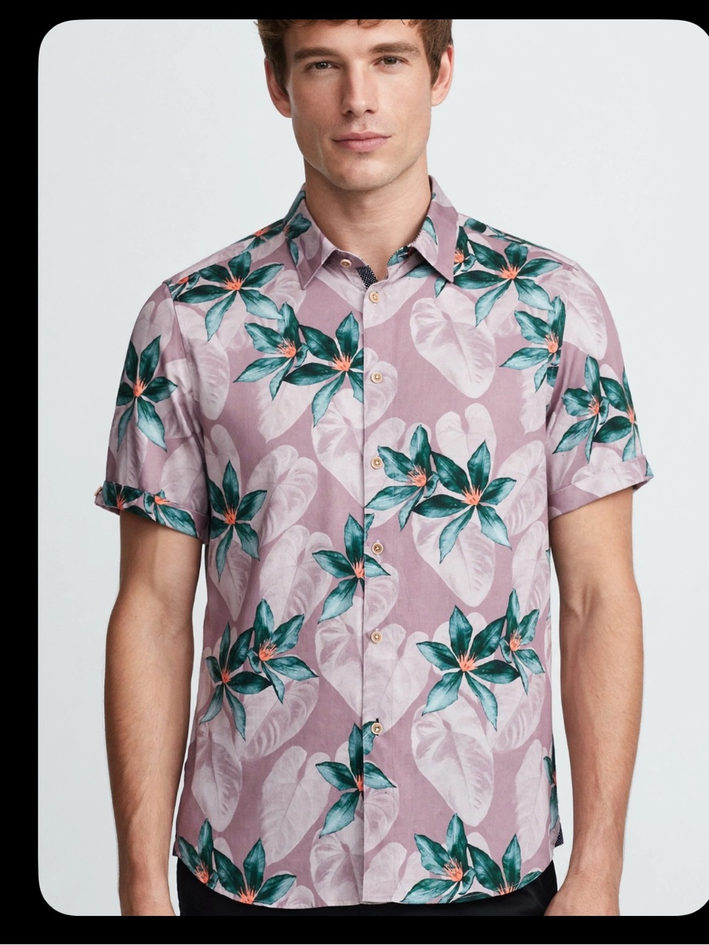 Ted Baker Pink Floral Short-Sleeve Button-Down Shirt size L